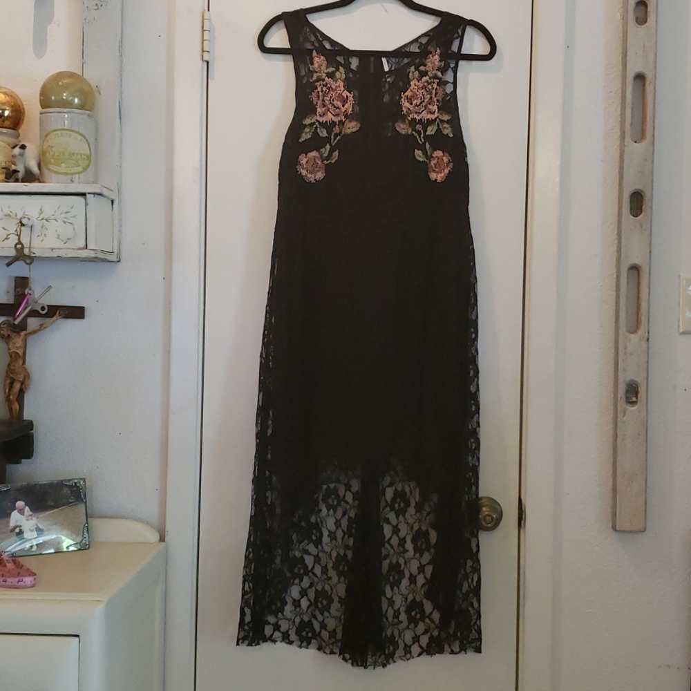 Free People Embroidery Black Dress